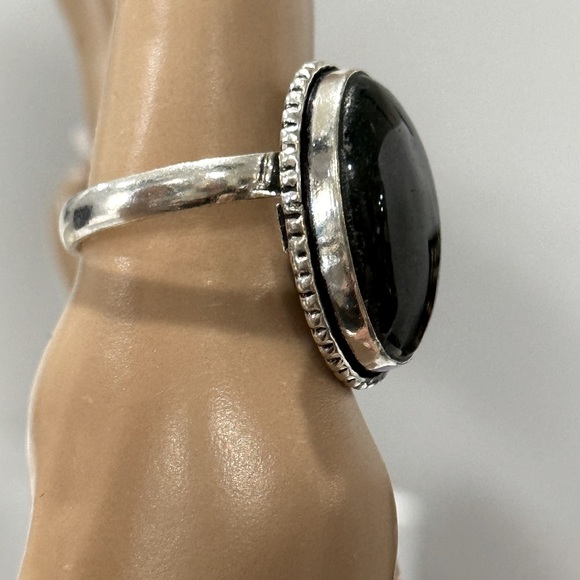 💕 Onyx, gemstone, silver plated, ring, adjustable, handmade, stamped 925 - Picture 3 of 3